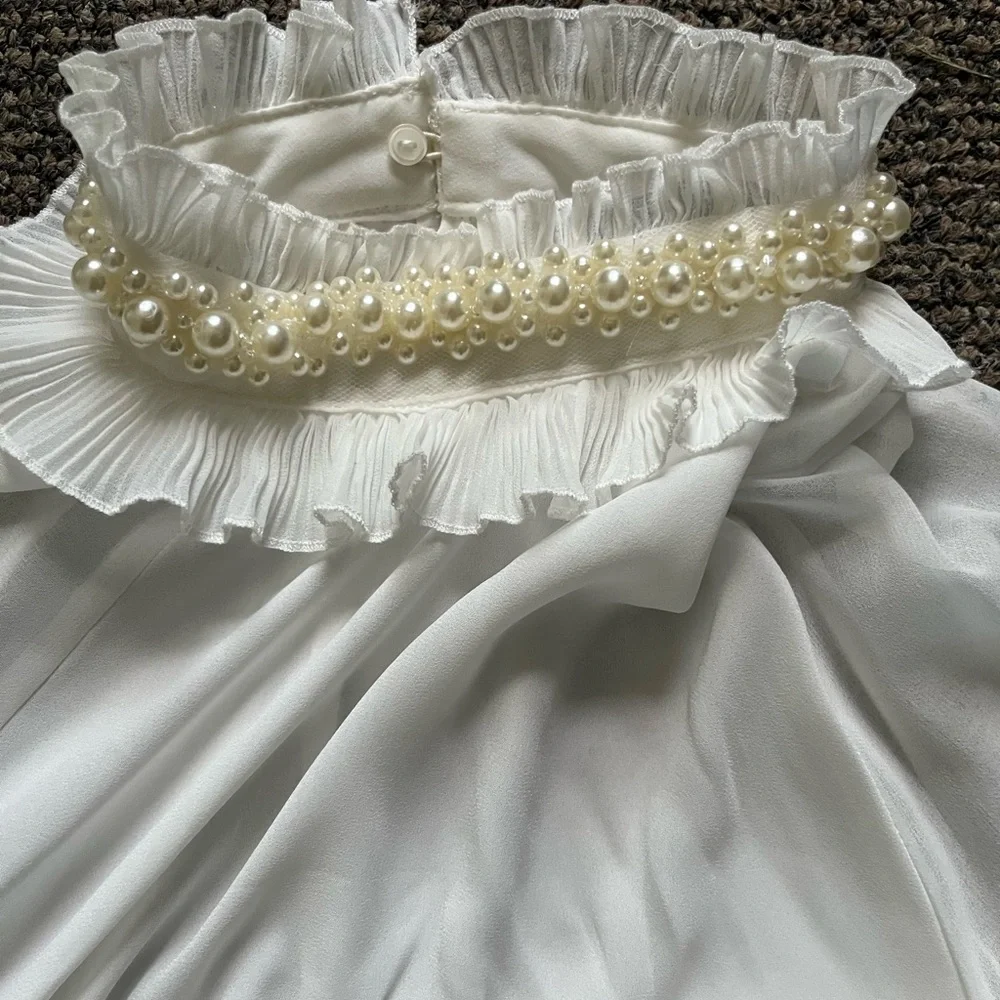 Zara White Puff Sleeve Ruffled Crop Blouse
